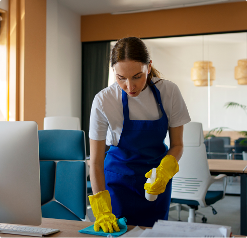 a girl Dusting and Wiping Surfaces